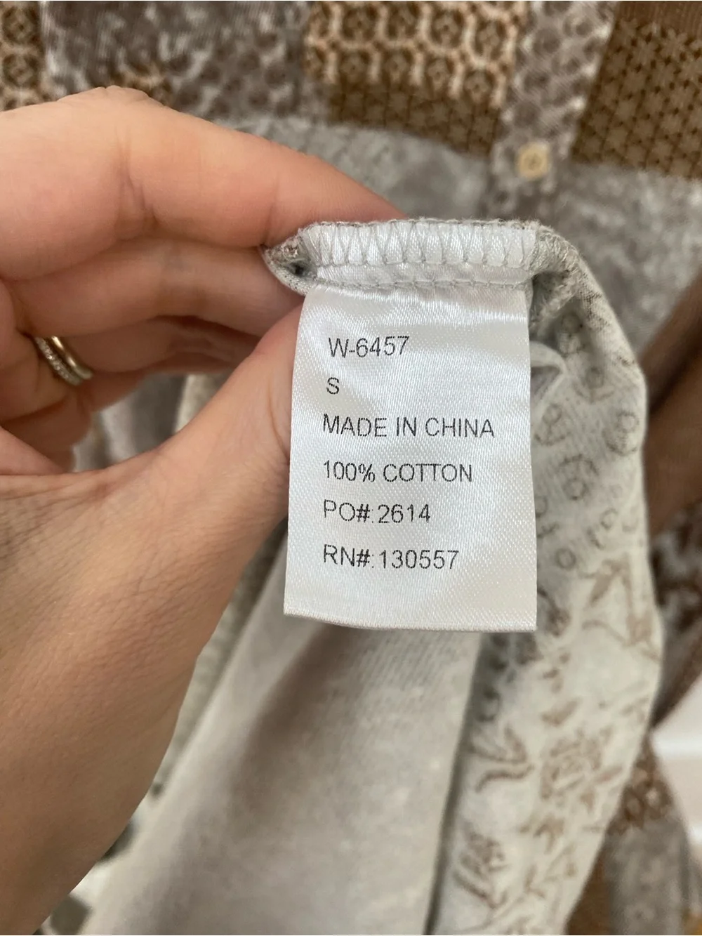 Story cotton Patchwork Print Button-Front Midi Dress in Brown Cream size small